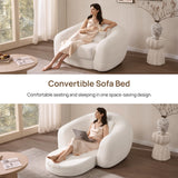 SICOTAS 49.9" Curved Convertible Sofa Couch Bed for Living Room Futon Cloud Boneless Sleeper Chair Pull Out Floor Couch with Deep Seat Single Sofa Foam Lounger No Assembly for Bedroom Apartment, White