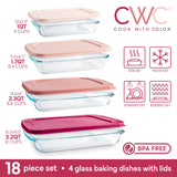 COOK WITH COLOR 8-Piece Deep Glass Baking Dish Set with Plastic Lids – Casserole and Food Storage Containers for Lasagna, Leftovers – Freezer-to-Oven, Microwave & Dishwasher Safe, Rose