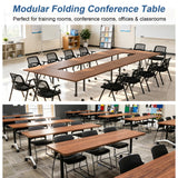 QXYXSM Folding Conference Table, Conference Room Table with Wheels, Flip Top Mobile Training Table, Modular Rolling Meeting Tables for Training Room, Seminar(6, Brown, 47.2in
