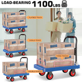 Platform Truck Cart with 3 Fence, 28"x19" Flatbed, 1100lbs Capacity Heavy-Duty Foldable Push Dolly
