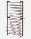 SONGMICS Shoe Rack, 12-Tier Shoe Organizer, Metal Rack for Garage, Set of 2, 6-Tier Stackable Shelf, with Adjustable Flat or Angled Shelves, Holds 48-60 Pairs, Bronze ULMR12A