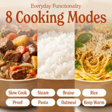 MAGNIFIQUE Slow Cooker, 4.5 Quart 8-in-1 Clay Pot Multi-Cooker, Non-Toxic Slow Cooker with Removable Clay Pot, for Rice, Pasta, Steam & Proof, Nonstick, Oven Safe Pot to 500°F, Brown