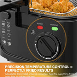 KEINVE 1500W Electric Deep Fryer with 3 Temperature Settings, 2.5L Oil Fryer with Non-Stick Basket & Viewing Window, Folding Handle and Locking Cover for Easy Storage, Black