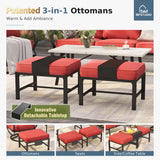 MFSTUDIO 6 Piece Metal Patio Furniture Set with Fire Pit Table, Red