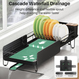 SNTD Dish Drying Rack - Large Dish Racks for Kitchen Counter, Expandable Dish Drainers with Cutlery Holder Stainless Steel Rustproof, Black
