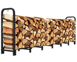 Luoieo Firewood Rack Outdoor 8 FT - Adjustable Length (2.6-8ft), Holds 1/2 Face Cord Firewood, Heavy Duty Log Holder with 14 Support Legs for Backyard Fire Pit & Indoor Fireplace,Black