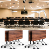 QXYXSM Folding Conference Table, Conference Room Table with Wheels, Flip Top Mobile Training Table, Modular Rolling Meeting Tables for Training Room, Seminar(6, Brown, 47.2in