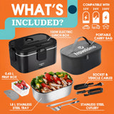 TRAVELISIMO Extra-Large Electric Lunch Box For Adults Holds up to 8 Cups - 100W Heated Lunch Box For Men 1.8L, Portable Food Warmer for Travel & Work, Loncheras Electricas Para Calentar Almuerzo