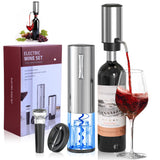 4-in-1 Rechargeable Electric Wine Opener Wine Aerator Gift Set with Electric Wine Decanter, Wine Stopper, Foil Cutter, Automatic Electric Wine Bottle Opener for Home Bar Parties, Stainless Steel