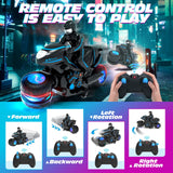 Tecnock RC Motorcycle, Remote Control Motorcycle with LED Lights, RC Car Dirt Bike Toy, 360° Spins and Flips, Rechargeable Batteries, Gift for Boys Ages 5-7, 8-12