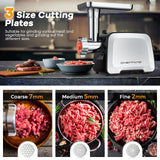 CHEFFANO Life Electric Meat Grinder, 2000W Max Sausage Stuffer Maker, Vegetable Cheese Grater with 3 Shredder Slicer Blades, 2 Blades, 3 Plates, Sausage Tube, 2 Meat Claws, Burger Press & Kubbe Kit