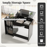 Tangkula Computer Desk with Lift Top, Space Saving Standing Desk with Hidden Compartment and Open Storage Shelves