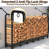 Amagabeli 8ft Firewood Log Rack Outdoor Heavy Duty Logs Holder for Fireplace Indoor Outdoor Adjustable Wood Racks for Fire Wood Holder Metal Pile Stand Storage Stacker Organizer Black