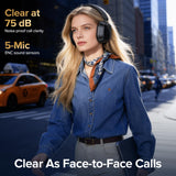 Hybird Active Noise Cancelling Bluetooth 6.4 Headphones Wireless 140 Hrs Playtime ANC & Battery Display Over Ear Headphones With ENC Mic Hi-Res Audio Comfort Earcup Headphones for Travel Game Music