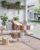 Sakugi Clothes Drying Rack, Foldable 2-Level Laundry Drying Rack with Height-Adjustable Wings, for Clothing & Bedding, Free-Standing Space-Saving Rack, Indoor & Outdoor, 55.5" L × 22.8" W, Gray