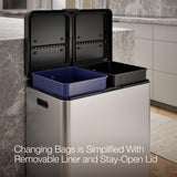 Kohler K-23828-ST 82-Liter Stainless Steel Dual-Bin Step Trash Can, Fingerprint Resistant, Soft-Close Lid, Kitchen or Office