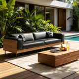 NessCarsti Outdoor Patio Sofa 4 Person 106.3" PU Leather Couch,Black