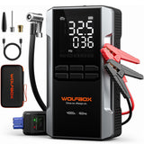 WOLFBOX 4000A Jump Starter with 160PSI Air Compressor, 12V Car Battery Booster, 88.8Wh Portable Jump Box (10.0 Gas/10.0L Diesel) with 65W Fast Charging, Tire Inflator, Jumper Cables, and LED Light