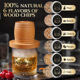 Whiskey Smoker Kit with Torch - Old Fashioned Cocktail Smoker Kit with 6 Flavors Wood Chips | 2 XL Stainless Steel Ice Balls & 2 Glasses (No Fuel Included)