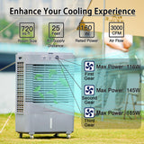 YougetTech 37'' Swamp Cooler Outdoor, 3000CFM Evaporative Air Cooler with 8 Gal Water Tank, Portable Evaporative Cooler with Dust proof bag, 120° Oscillation, 3 Speed for Garage, Yard, Patio, Grey