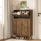 NOVAMAISON Shoe Cabinet with 3 Flip Drawer, Mid Century Shoe Cabinet Storage for Entryway Slim, Hidden Shoe Storage Cabinet, Freestanding Shoes Rack Organizer for Entryway, Walnut