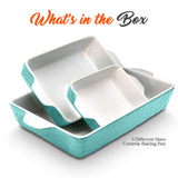 NutriChef 3-pc Casserole Dish Set for Oven, Ceramic Lasagna Baking Dishes, Deep Serving Dish with Handles - Aqua, (14.7"/ 10.8"/ 7.9")