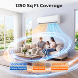 HOMCOM 18000 BTU Mini Split Air Conditioner and Heat Pump, 19 SEER2 230V Energy Efficient Ductless Inverter AC Unit Cools up to 1250 Sq.Ft, Complete Installation Kit