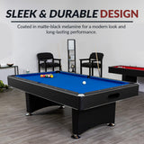 Hathaway Hustler 8ft Pool Table for Game Room – Billiard Table with Poly-Coated Playfield, Ball Return System, Leg Levelers – Includes Cues, Pool Balls, Chalk, Triangle, Brush – Black & Blue