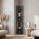 Tuhome 5-Tier Corner Book Shelf, 71.1" Tall Slim Freestanding Bookshelf, Engineered Wood, Matt Grey