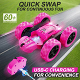 QUNREDA RC Cars, Rose Remote Control Car for Girls, 2.4 GHZ Double Sided RC Stunt Car 360° Rotating Remote Control Crawler with Headlights Car Toys for 6 7 8 9 10 11 12 Girls Birthday Gift