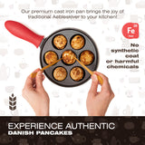 Cast Iron Aebleskiver Pan - Non Stick Pan for Authentic Danish Stuffed Pancakes - Electric Stovetop Compatible Pancake Maker KUHA