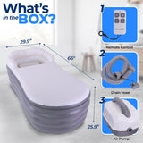 SereneLife Spa Bathtub with Bubble Massage Mat – Inflatable Bathtub with Pillow, Cup Holder, Remote Control for LED Lighting, Backrest and Armrests, Supporting Up To 190 lbs. 66" x 30" x 26"