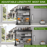 CUISIBOT Over Sink Dish Drying Rack, 3-Tier Full Stainless Steel Drainer Dish Rack Adjustable 20.9''-37.4'', Expandable Multifunctional Kitchen Organizer