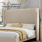 PaPaJet King Bed Frame Velvet Upholstered 51.2" Tall Headboard, Off-White