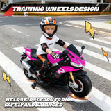 HEIMILI 24V Kids Motorcycle, Aprilia RSV4 Licensed Electric Ride on for 3-6 Years, 51" Large Motorbike with Training Wheels, Bluetooth, Speed 5mph (Pink, 24V(51 * 31 * 22))