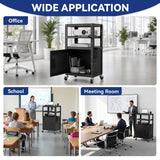 Mobile AV Cart with Cabinet Adjustable Height Computer Cart Rolling Media Utility Cart Heavy Duty with 4 Outlets & Pullout Keyboard Tray Mobile Computer Workstation with Lock Brake Wheels