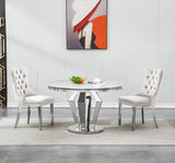 Maotifeys White Marble Dining Table for 4-6, Luxury 45" Round Faux Marble Kitchen Table for 4 Modern Circle Dining Room Tables with Diamond Silver Stainless Steel Base