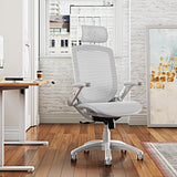 GABRYLLY Ergonomic Office Chair, High Back Home Desk Chair with 2D Flip-Up Arms, 3D Headrest, 90-120° Tilt and Wide Cushion, Big and Tall Mesh Chairs for Man Woman, Computer Task Chair Light Grey
