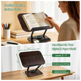 Siyoriot Book Stand for Desk, 360° Rotating Cookbook Holder for Hands-Free Reading Recipe Book Holder with Page Clips, Adjustable Height for Textbooks, Comics, Sheet Music