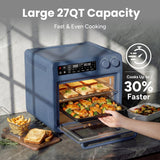 SMIRLY Digital Air Fryer Toaster Oven Combo, 27QT Convection Countertop Oven, 10-in-1 Multi-Function Fits 12" Pizza & 6 Slices of Toast, Stainless Steel, Blue