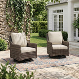 Varmoza Outdoor Swivel Rocker Patio Chair with Premium Cushion, High Back Wicker Patio Swing Glider for Deck, Porch, Patio and Poolside (Beige, 2 Pcs - Swivel Glider)
