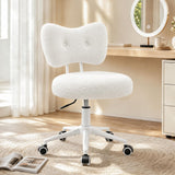 White Desk Chair with Wheels, Comfy Office Chair with Back for Bedroom