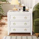 Huuger Paint Night Stand with Charger Station and USB-C Port, 3 Drawer Nightstands Set of 2, Larger Wider Bedside Table, Modern End Table, for Bedroom, White Nightstand