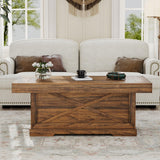 Lareth Coffee Table 39 in Rustic Center Table with X-Design Wooden Pedestal for Living Room, Space Saving, Rectangle Home Office Tea Accent Table for Dining Room Apartment, Walnut