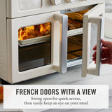 Martha Stewart French Door Air Fryer Toaster Oven Combo, 34QT Countertop Convection, 12-in-1, Bake, Broil, Roast, Fits 12” Pizza, Dehydrate, 5 Accessories, Air Fry Basket, Stainless Steel, Linen White