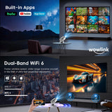[Built-in Apps & 2026 Upgraded] Mini Projector with WiFi 6 and Bluetooth 5.4 Support 4K 1080P Auto Keystone 180° Rotatable Projector Portable Compatibile with HDMI/TV Stick/Memory Stick/Laptop, White