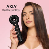 L’Ange Hair Axia HaloRing Ionic Hair Dryer | High Speed Professional Blow Dryer for Smooth, Frizz-Free Styles | Lightweight Brushless Motor with Concentrator & Wall Mount | 4 Heat Settings | Black