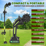 NEWTRY Cordless Electric Tiller Black, 4'' Tilling Depth/Width, 2 in 1 Handheld & Extension Modes for Seniors to Tilling Raised Beds