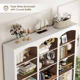 FACBOTALL 71" Triple Wide Bookshelf, 6 Tier Tall Bookshelf, Large Bookcase with Curved Baffle, 63.4" Wide Book Shelf with 18 Open Display Shelves for Living Room, Study, Walnut and White