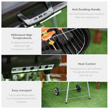 Outsunny Portable Charcoal Grill with Foldable Side Shelf and Bottom Shelf, BBQ Smoker with Wheels and Adjustable Vents on Lid for Picnic Camping Backyard Cooking, Black